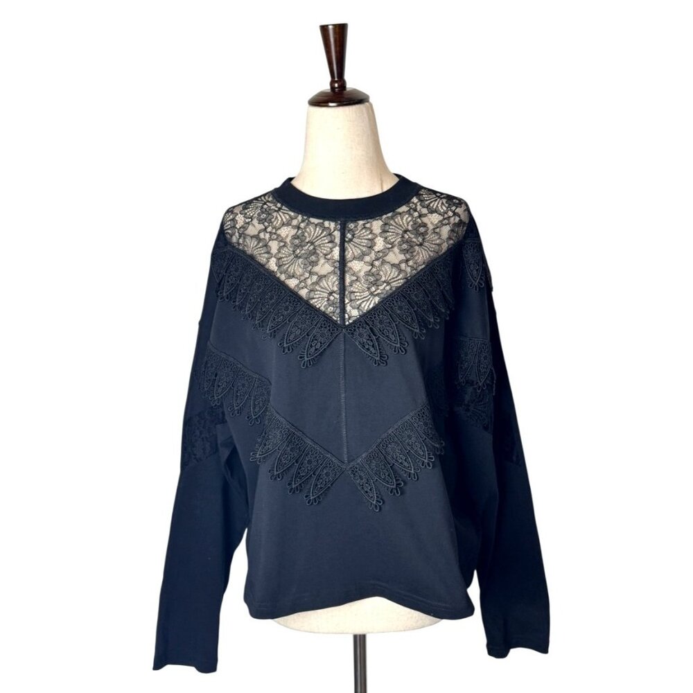 See By Chloe‎ Shirt Women Small Black Lace Crochet Crew Neck Top Whimsigoth Goth